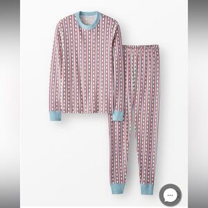 Hanna Andersson Adult Tree Ribbion Striped Pajama Set with Blue Trim size M.